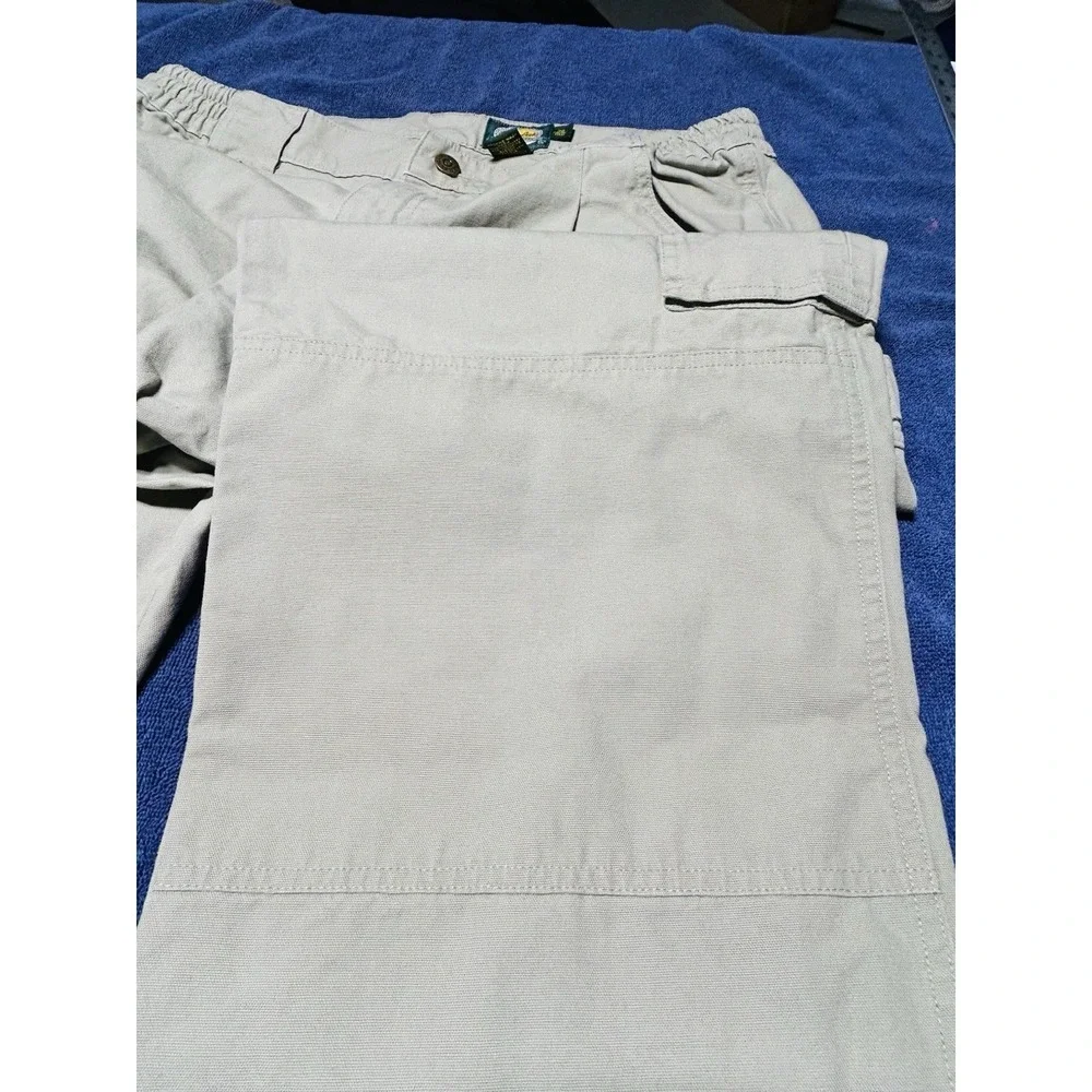 Men's‎ Cabelas Double Knee Cargo Pants Sz 36W 33 L Beige Straight Leg